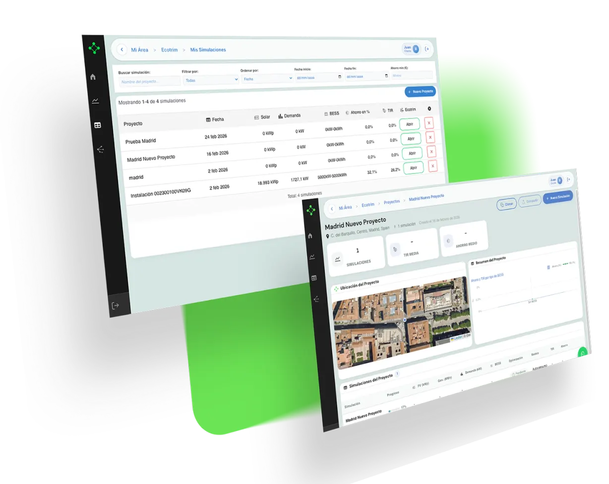 Interfaz de Ecotrim en pantalla