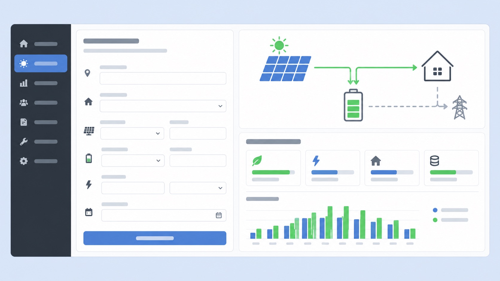 Panel de configuración de una instalación solar con batería