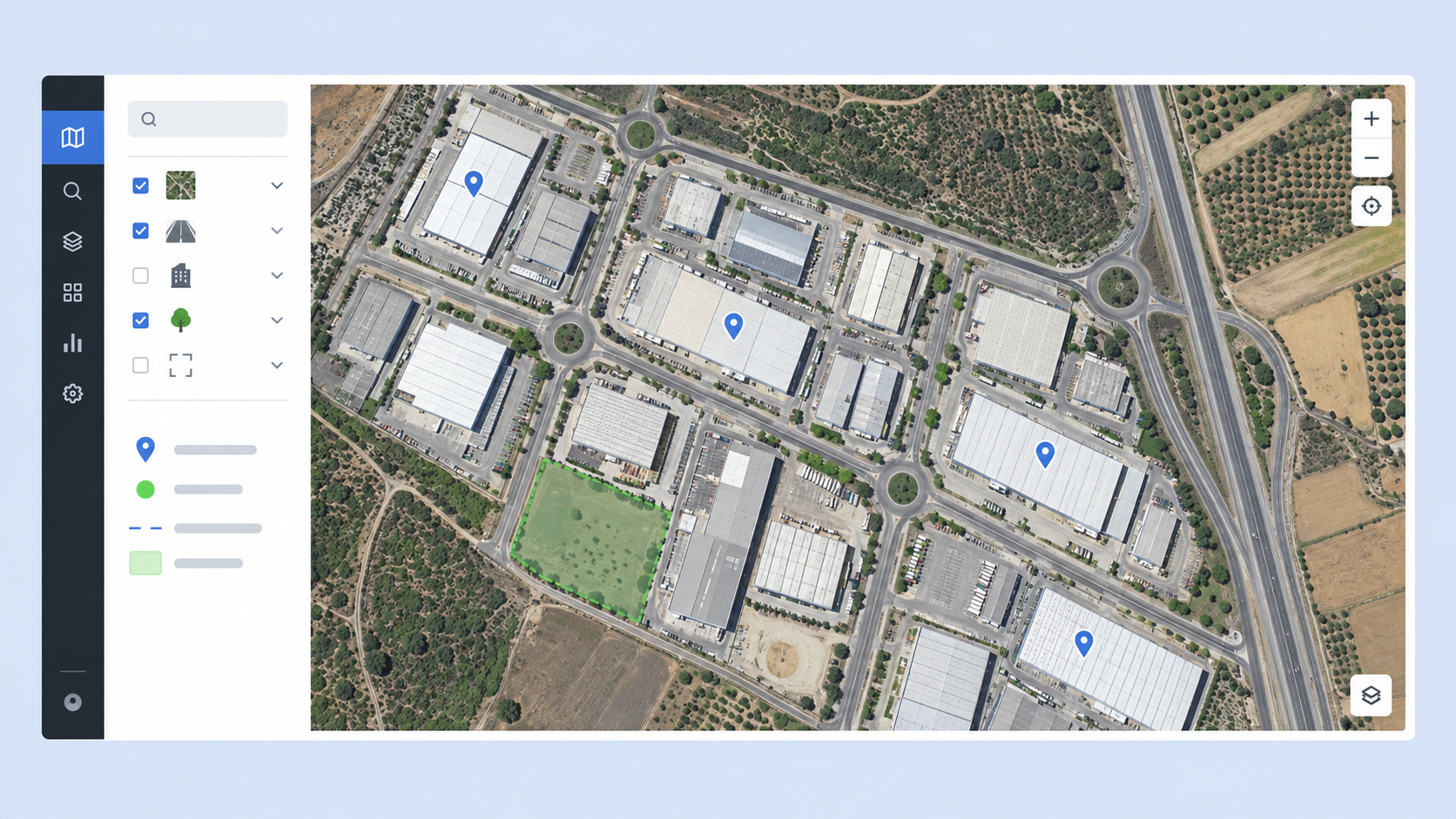 Información geográfica y catastral de un polígono industrial en GeoTrim