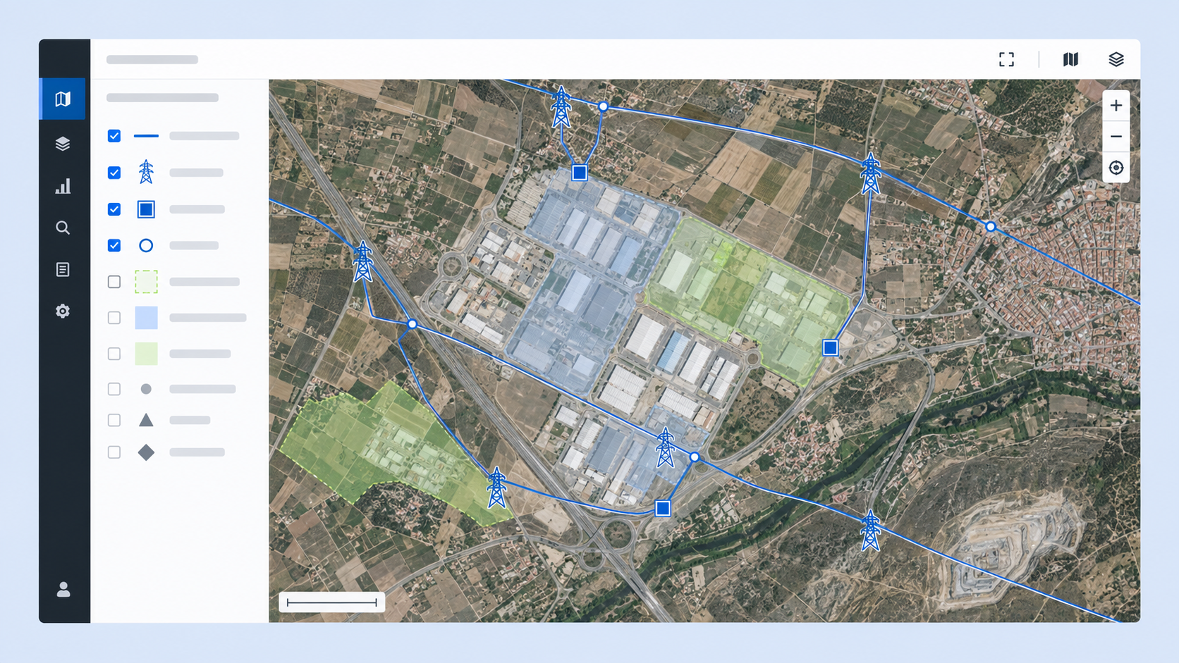 Capas de infraestructura eléctrica y capacidad de red en GeoTrim