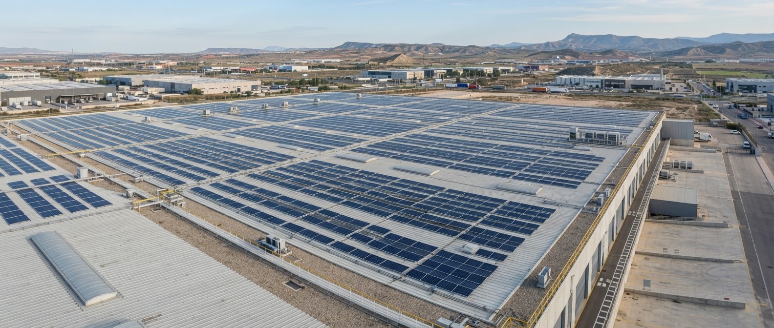 Cubierta de una nave industrial con placas solares instaladas