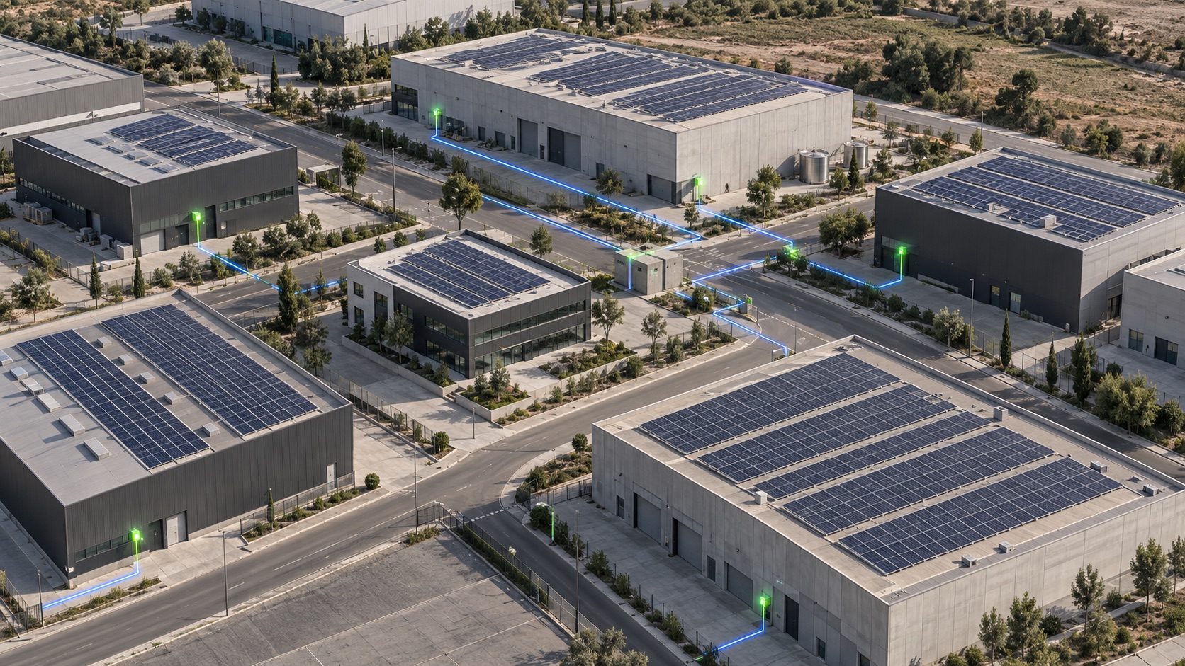 Polígono industrial con instalación fotovoltaica compartida